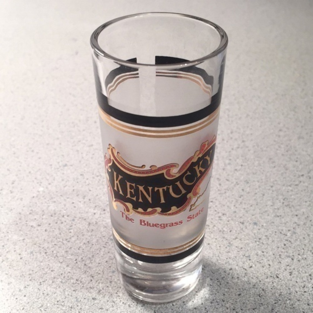 NEW Kentucky 2 oz Partially Frosted Tall Shooter Shot Glass With Gold & Black